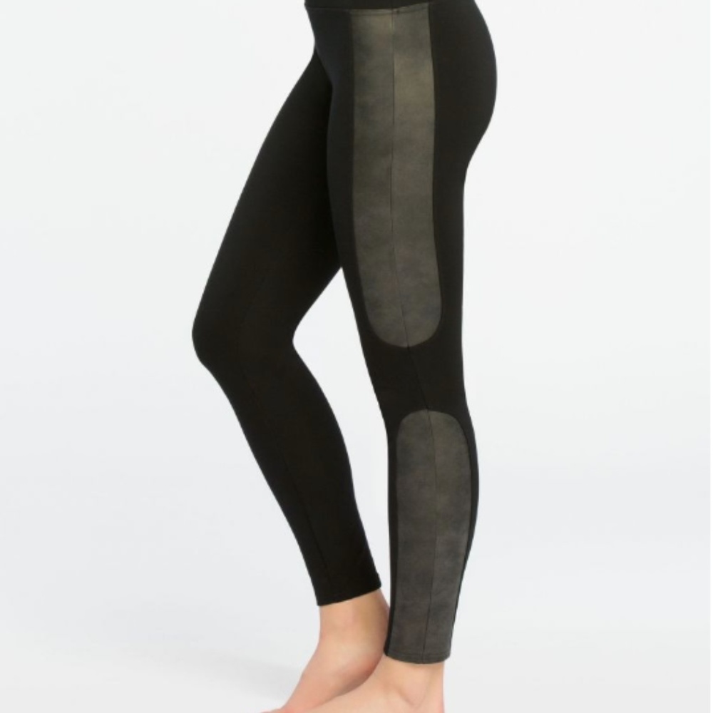 SPANX – Faux Leather Panel Ponte Black Leggings XL